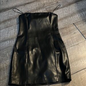 Garage Black Faux Leather Strapless Dress